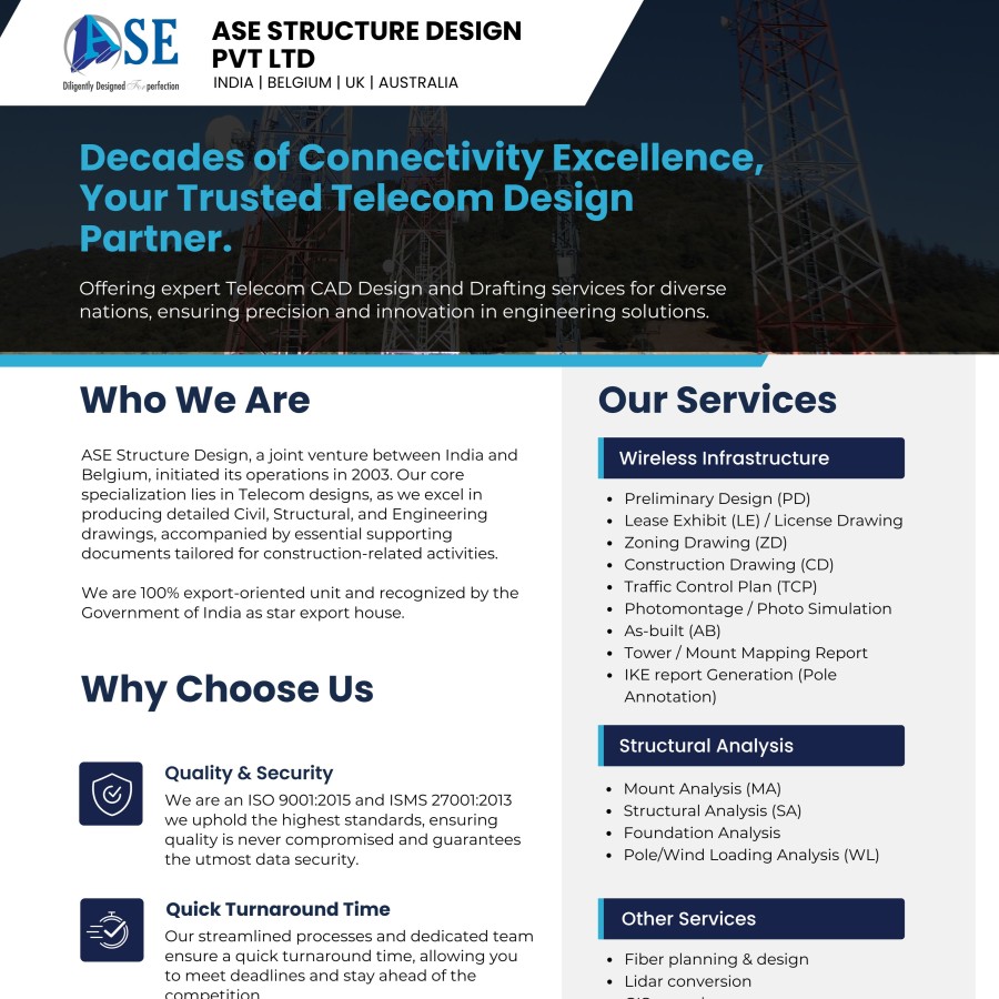 Engineering Telecom Infrastructure Design Services (Wireless / Fiber Planning & Design / BIM / EVCS)