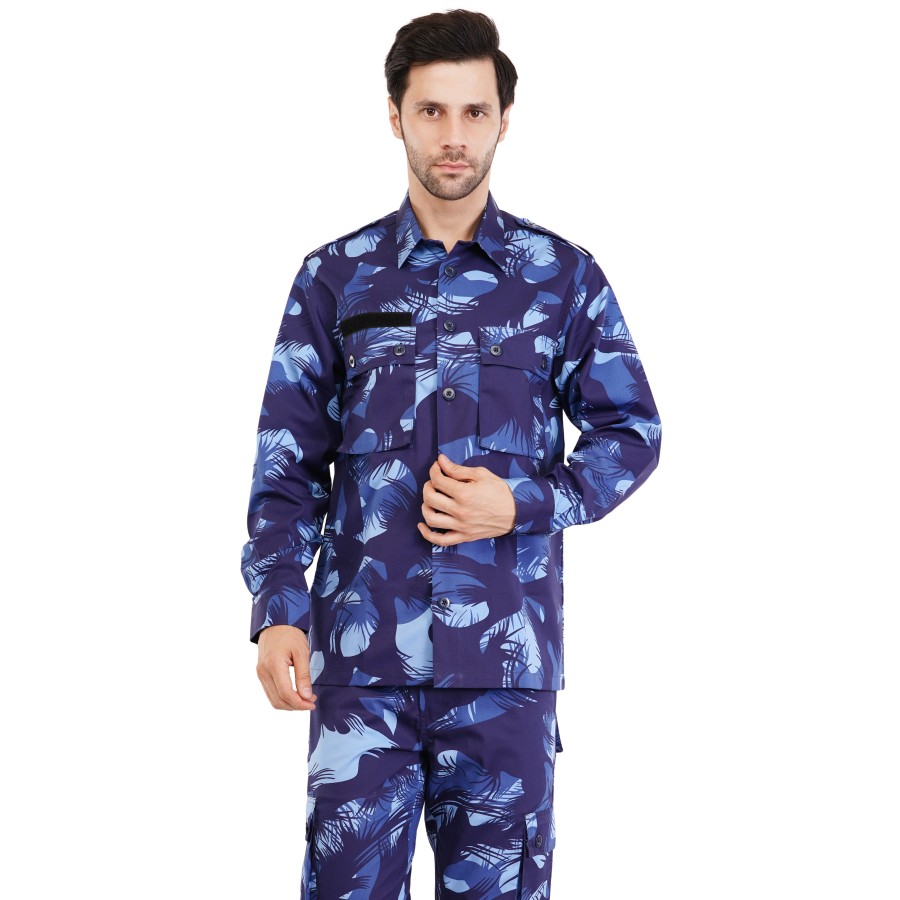 Blue Cotton Mens Camo Printed  Uniform