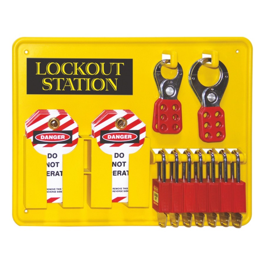 One Piece Open Lockout Station for 7 Locks – With Goods